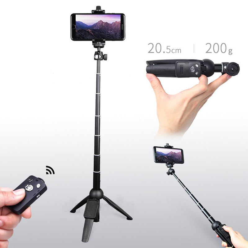 YUNTENG 9928 2-in-1 Mini Tripod Selfie Stick Phone Holder Remote Control for Camera Go Pro Phone up to Size 6.5"