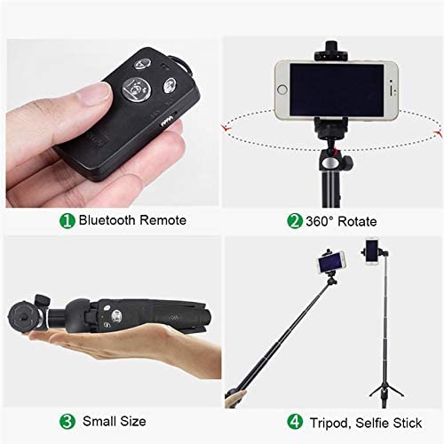 YUNTENG 9928 2-in-1 Mini Tripod Selfie Stick Phone Holder Remote Control for Camera Go Pro Phone up to Size 6.5"