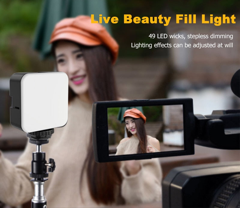 Mini 49 LED Video Light Photography Fill-in Lamp 6000K Dimmable 6W (2*AA Batteries Power)