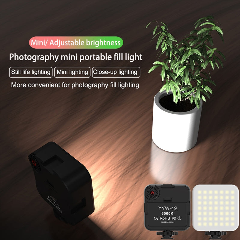 Mini 49 LED Video Light Photography Fill-in Lamp 6000K Dimmable 6W (2*AA Batteries Power)