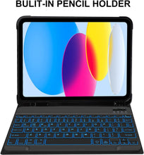 Load image into Gallery viewer, Bluetooth Wireless Keyboard with 7 LED Backlight and Protective Case  for iPad 10th Generation 10.9&quot; inch
