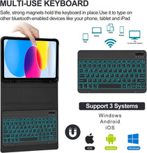 Load image into Gallery viewer, Bluetooth Wireless Keyboard with 7 LED Backlight and Protective Case  for iPad 10th Generation 10.9&quot; inch

