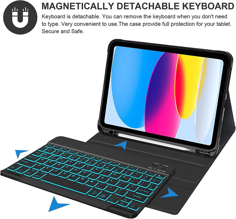 Bluetooth Wireless Keyboard with 7 LED Backlight and Protective Case  for iPad 10th Generation 10.9" inch