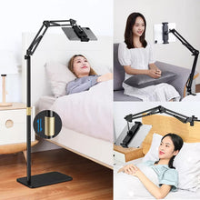 Load image into Gallery viewer, Phone &amp; Tablet Floor Stand, Adjustable Height Free Angle Extension Scissor Arm, Holder Fits 4.7-12.9 inch iPad Pro Air iPhone Tablet/Phones
