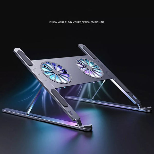 Universal Aluminum Height Adjustable Laptop Stand with Twin Turbo Fan