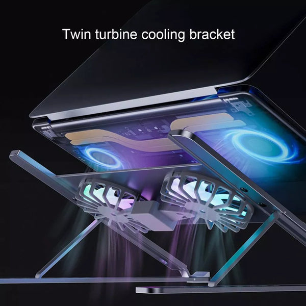 Universal Aluminum Height Adjustable Laptop Stand with Twin Turbo Fan
