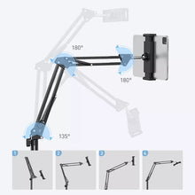 Load image into Gallery viewer, Phone &amp; Tablet Floor Stand, Adjustable Height Free Angle Extension Scissor Arm, Holder Fits 4.7-12.9 inch iPad Pro Air iPhone Tablet/Phones
