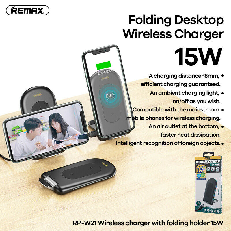 REMAX 15W QI Wireless Charger Fast Charging Phone Holder Desk Stand for Apple Android